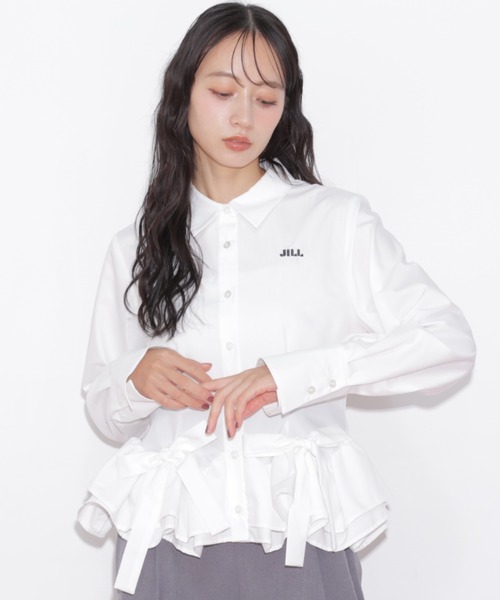 JILL by JILL STUART(ジルバイジルスチュアート)の「裾ラッフルシャツ(シャツ/ブラウス・レディース・ネイビー系1/ホワイト/ブルー・FREE)」の5枚目の写真