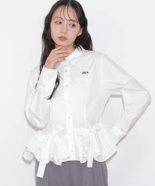 JILL by JILL STUART(ジルバイジルスチュアート)の「裾ラッフルシャツ(シャツ/ブラウス・レディース・ネイビー系1/ホワイト/ブルー・FREE)」の6枚目の写真