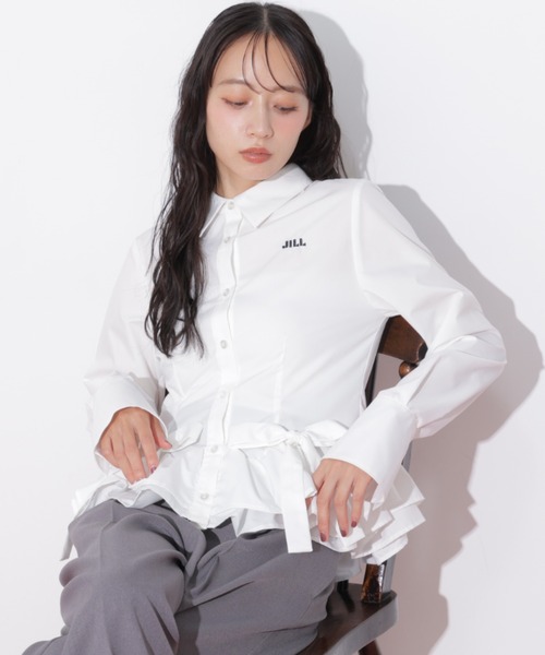 JILL by JILL STUART(ジルバイジルスチュアート)の「裾ラッフルシャツ(シャツ/ブラウス・レディース・ネイビー系1/ホワイト/ブルー・FREE)」の7枚目の写真