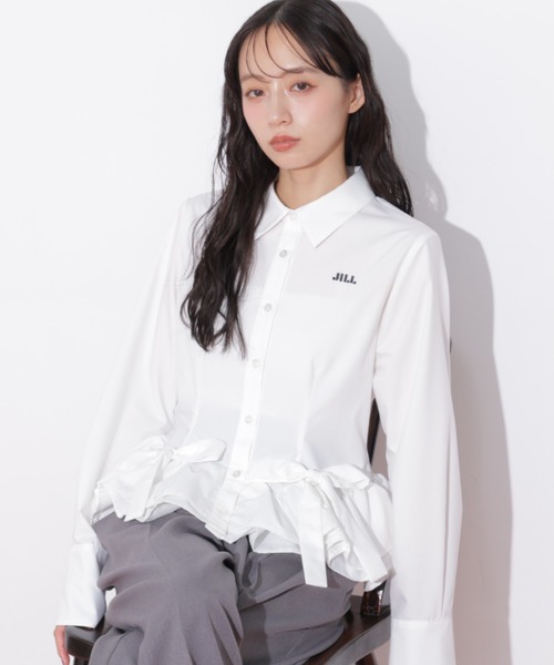 JILL by JILL STUART(ジルバイジルスチュアート)の「裾ラッフルシャツ(シャツ/ブラウス・レディース・ネイビー系1/ホワイト/ブルー・FREE)」の8枚目の写真
