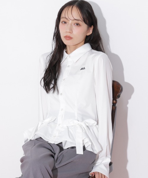 JILL by JILL STUART(ジルバイジルスチュアート)の「裾ラッフルシャツ(シャツ/ブラウス・レディース・ネイビー系1/ホワイト/ブルー・FREE)」の9枚目の写真