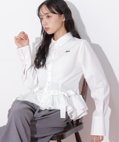 JILL by JILL STUART(ジルバイジルスチュアート)の「裾ラッフルシャツ(シャツ/ブラウス・レディース・ネイビー系1/ホワイト/ブルー・FREE)」の10枚目の写真