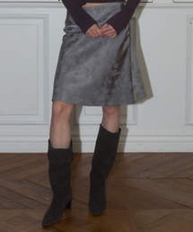 SATIN FLORAL MIDI SKIRT, GRAY