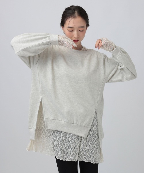 LEPSIM(レプシィム)の「ワンショルレースレイヤーチュニック 1068713(チュニック・レディース・チャコールグレー/ライトグレー/ブラック・FREE)」の3枚目の写真