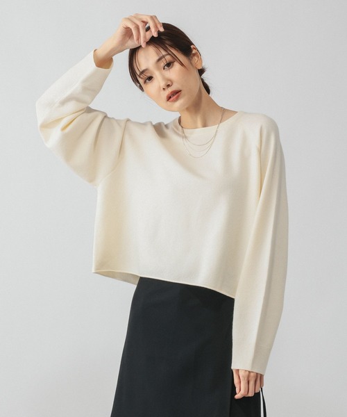 GLOBAL WORK(グローバルワーク)の「カシミヤタッチクルーネックプルオーバー/758685(ニット/セーター・レディース・ホワイト/ネイビー/ワインレッド/フューシャピンク・LARGE/MEDIUM)」の2枚目の写真