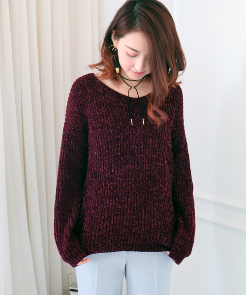 N.（N. Natural Beauty Basic）（エヌエヌナチュラルビューティーベーシック）の「スエードモールニット（ニット/セーター・レディース・ブラック/ボルドー/グレー・MEDIUM）」の3枚目の写真