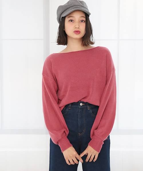 one after another NICE CLAUP（ワンアフターアナザーナイスクラップ）の「カシミアタッチボートネックニット（ニット/セーター・レディース・ブラック/アイボリー/グリーン/レッド/ライトグレー・FREE）」の21枚目の写真