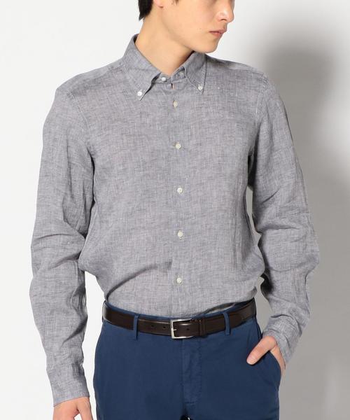 SHIPS（シップス）の「GIANGI: リネン ソリッド ボタンダウンシャツ（シャツ/ブラウス・メンズ・ダークグレー/ホワイト・SMALL/MEDIUM）」の2枚目の写真