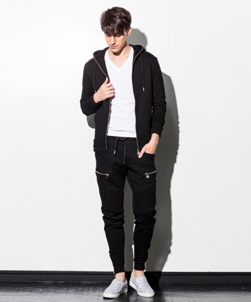 AKM Contemporary（エイケイエムコンテンポラリー）の「AKM Contemporary(エイケイエムコンテンポラリー)裏毛バイカーフードパーカ（パーカー・メンズ・ブラック/グレー・SMALL/MEDIUM/LARGE/X-LARGE）」の7枚目の写真