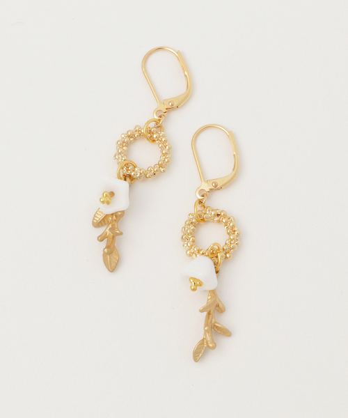 TONE SELECT GOODS(トーンセレクトグッズ)の「【nocca】wreath flower pierce(ピアス(両耳用)・レディース・ホワイト/ブラウン/クリア・FREE)」の2枚目の写真