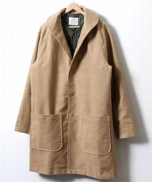 coen（コーエン）の「3WAYモールスキンショールカラーコート(ライナー付き)（ステンカラーコート・メンズ・ベージュ/ネイビー・SMALL/MEDIUM/LARGE/X-LARGE）」の21枚目の写真
