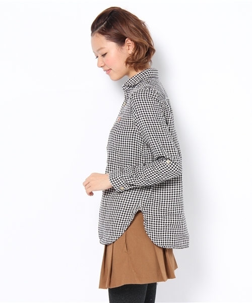 coen（コーエン）の「ウール混ダブルガーゼギンガムチェックブラウス（シャツ/ブラウス・レディース・ブラック/ベージュ・MEDIUM/LARGE）」の3枚目の写真