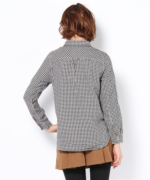 coen（コーエン）の「ウール混ダブルガーゼギンガムチェックブラウス（シャツ/ブラウス・レディース・ブラック/ベージュ・MEDIUM/LARGE）」の4枚目の写真