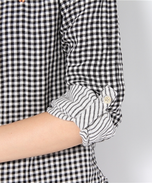 coen（コーエン）の「ウール混ダブルガーゼギンガムチェックブラウス（シャツ/ブラウス・レディース・ブラック/ベージュ・MEDIUM/LARGE）」の7枚目の写真