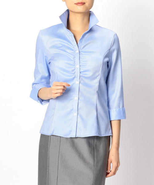 NARACAMICIE(ナラカミーチェ)の「コットンツイルスタンドカラー七分袖シャツ(シャツ/ブラウス・レディース・ホワイト/ブルー/グレー・LARGE/MEDIUM/SMALL)」の4枚目の写真