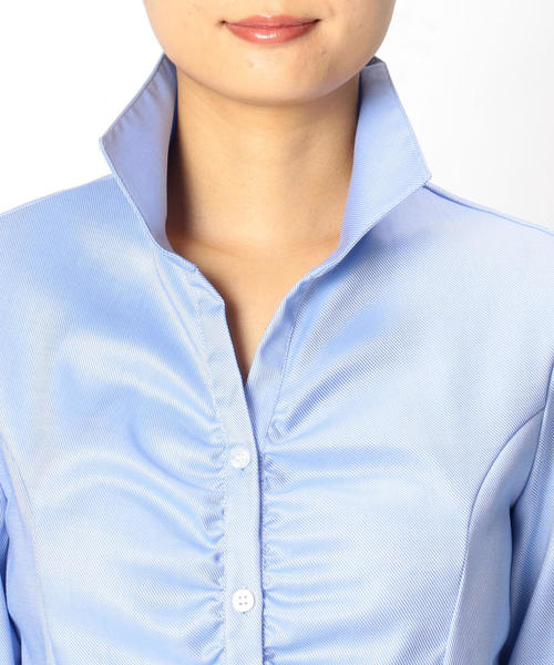 NARACAMICIE(ナラカミーチェ)の「コットンツイルスタンドカラー七分袖シャツ(シャツ/ブラウス・レディース・ホワイト/ブルー/グレー・LARGE/MEDIUM/SMALL)」の6枚目の写真