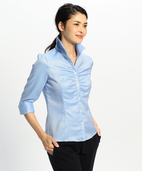 NARACAMICIE(ナラカミーチェ)の「コットンツイルスタンドカラー七分袖シャツ(シャツ/ブラウス・レディース・ホワイト/ブルー/グレー・LARGE/MEDIUM/SMALL)」の14枚目の写真