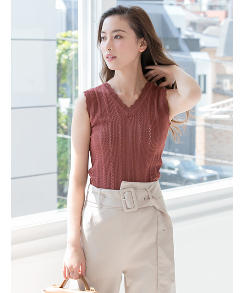 Deuxieme Classe Vネック サマーニット キャメル ブラウン Deuxieme Classe（ドゥーズィエムクラス）の「J-CODE アゼ V