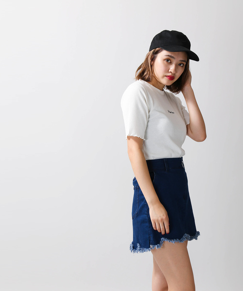 WEGO（ウィゴー）の「WEGO/カットオフタイトデニムスカパン（デニムスカート・レディース・インディゴブルー/ダークインディゴブルー/ブルー系その他・FREE）」の5枚目の写真