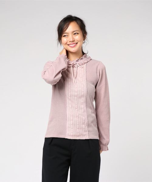 axes femme（アクシーズファム）の「スタンドフリルプルオーバー（Tシャツ/カットソー・レディース・ブラック/ベージュ/ピンク・MEDIUM）」の7枚目の写真