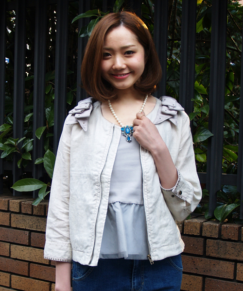 Another Edition（アナザーエディション）の「AE LINEN RIBBON BLSN ◆（ブルゾン・レディース・ベージュ/ネイビー・SMALL/MEDIUM）」の13枚目の写真