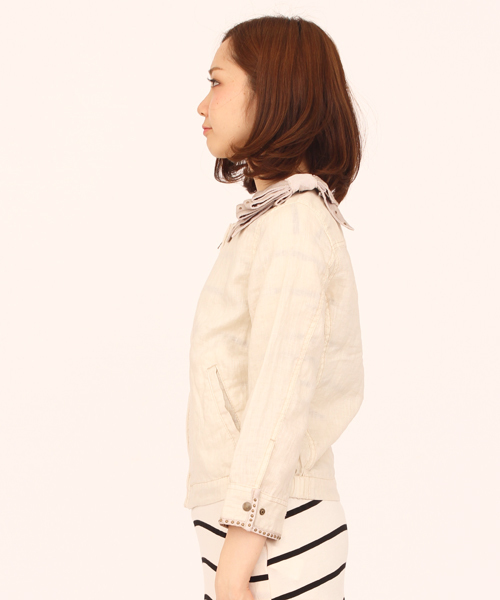 Another Edition（アナザーエディション）の「AE LINEN RIBBON BLSN ◆（ブルゾン・レディース・ベージュ/ネイビー・SMALL/MEDIUM）」の8枚目の写真