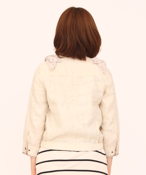 Another Edition（アナザーエディション）の「AE LINEN RIBBON BLSN ◆（ブルゾン・レディース・ベージュ/ネイビー・SMALL/MEDIUM）」の9枚目の写真