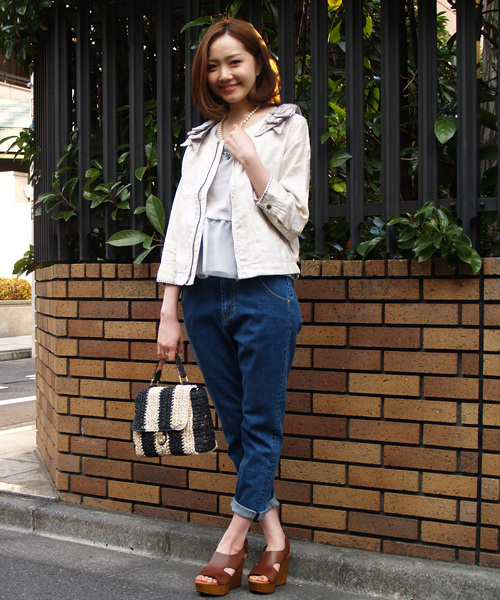 Another Edition（アナザーエディション）の「AE LINEN RIBBON BLSN ◆（ブルゾン・レディース・ベージュ/ネイビー・SMALL/MEDIUM）」の6枚目の写真