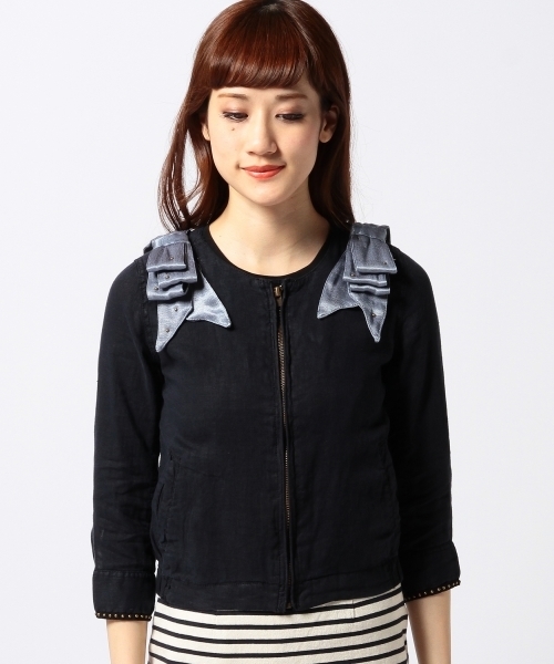 Another Edition（アナザーエディション）の「AE LINEN RIBBON BLSN ◆（ブルゾン・レディース・ベージュ/ネイビー・SMALL/MEDIUM）」の18枚目の写真