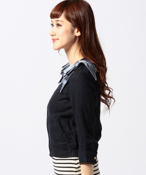 Another Edition（アナザーエディション）の「AE LINEN RIBBON BLSN ◆（ブルゾン・レディース・ベージュ/ネイビー・SMALL/MEDIUM）」の14枚目の写真