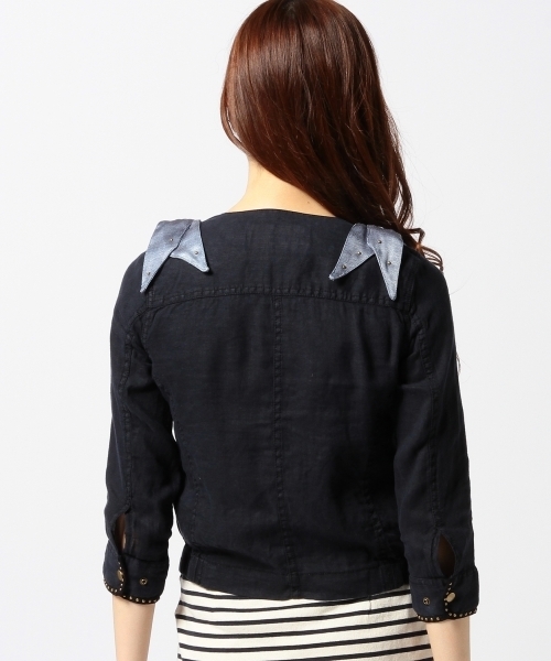 Another Edition（アナザーエディション）の「AE LINEN RIBBON BLSN ◆（ブルゾン・レディース・ベージュ/ネイビー・SMALL/MEDIUM）」の21枚目の写真