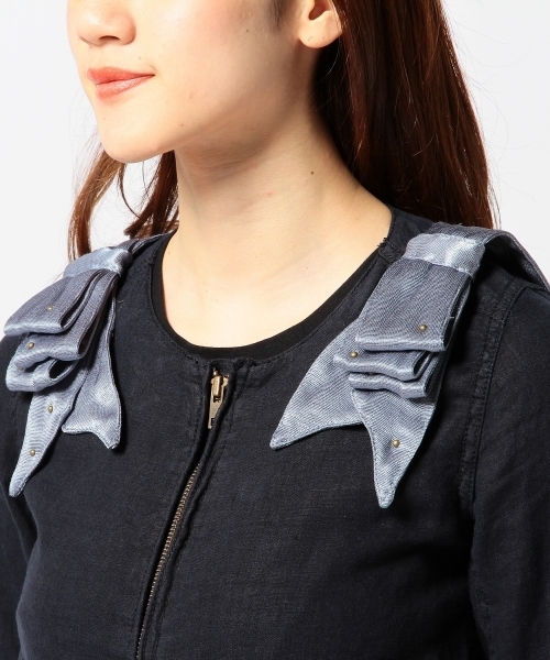 Another Edition（アナザーエディション）の「AE LINEN RIBBON BLSN ◆（ブルゾン・レディース・ベージュ/ネイビー・SMALL/MEDIUM）」の22枚目の写真