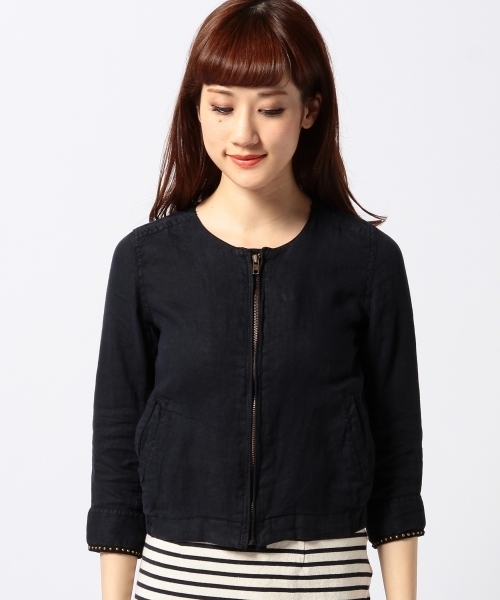 Another Edition（アナザーエディション）の「AE LINEN RIBBON BLSN ◆（ブルゾン・レディース・ベージュ/ネイビー・SMALL/MEDIUM）」の19枚目の写真