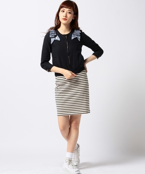 Another Edition（アナザーエディション）の「AE LINEN RIBBON BLSN ◆（ブルゾン・レディース・ベージュ/ネイビー・SMALL/MEDIUM）」の20枚目の写真