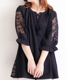 袖レース透けるキャンディスリーブトップス