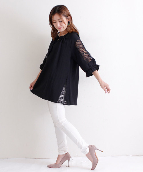 Sawa a la mode（サワアラモード）の「袖レース透けるキャンディスリーブトップス（シャツ/ブラウス・レディース・ブラック・FREE）」の5枚目の写真