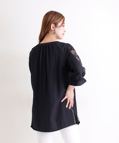 Sawa a la mode（サワアラモード）の「袖レース透けるキャンディスリーブトップス（シャツ/ブラウス・レディース・ブラック・FREE）」の9枚目の写真