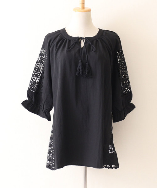 Sawa a la mode（サワアラモード）の「袖レース透けるキャンディスリーブトップス（シャツ/ブラウス・レディース・ブラック・FREE）」の13枚目の写真