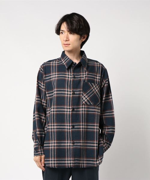 291295=HOMME(ニーキューイチニーキューゴーオム)の「オーバーサイズ ビエラ起毛チェックシャツ ビッグシルエット(シャツ/ブラウス・メンズ・ベージュ系その他/ブルー系その他・4/3)」の2枚目の写真