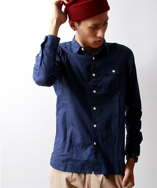 WEGO（ウィゴー）の「WEGO/リネンブレンドシャツ（シャツ/ブラウス・メンズ・ホワイト/カーキ/ネイビー/ロイヤルブルー/ピンク/ワイン・MEDIUM/LARGE）」の4枚目の写真