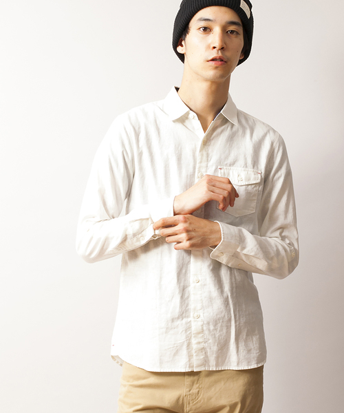 WEGO（ウィゴー）の「WEGO/リネンブレンドシャツ（シャツ/ブラウス・メンズ・ホワイト/カーキ/ネイビー/ロイヤルブルー/ピンク/ワイン・MEDIUM/LARGE）」の2枚目の写真