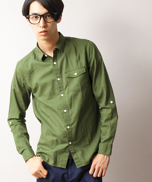 WEGO（ウィゴー）の「WEGO/リネンブレンドシャツ（シャツ/ブラウス・メンズ・ホワイト/カーキ/ネイビー/ロイヤルブルー/ピンク/ワイン・MEDIUM/LARGE）」の3枚目の写真