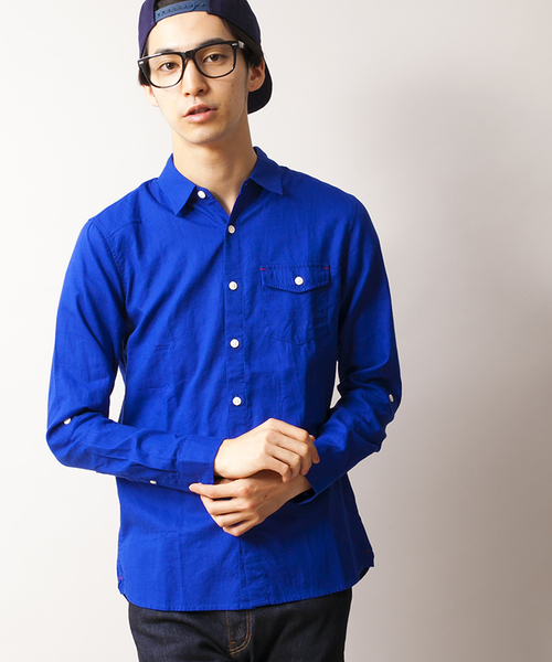 WEGO（ウィゴー）の「WEGO/リネンブレンドシャツ（シャツ/ブラウス・メンズ・ホワイト/カーキ/ネイビー/ロイヤルブルー/ピンク/ワイン・MEDIUM/LARGE）」の5枚目の写真