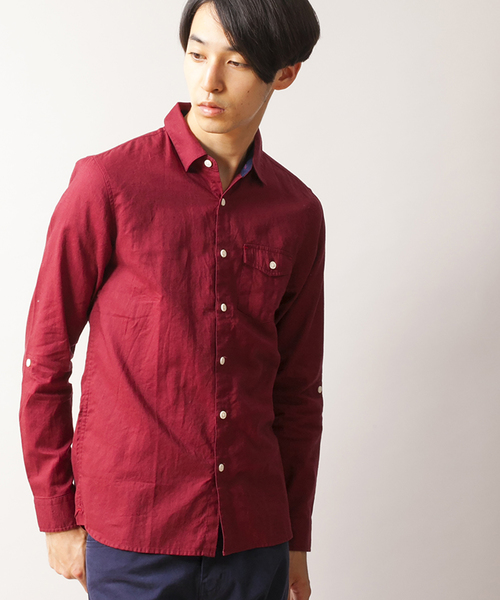 WEGO（ウィゴー）の「WEGO/リネンブレンドシャツ（シャツ/ブラウス・メンズ・ホワイト/カーキ/ネイビー/ロイヤルブルー/ピンク/ワイン・MEDIUM/LARGE）」の6枚目の写真