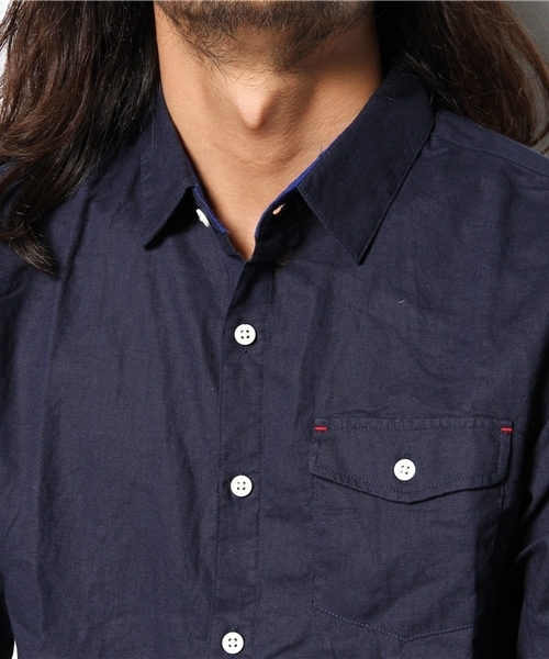 WEGO（ウィゴー）の「WEGO/リネンブレンドシャツ（シャツ/ブラウス・メンズ・ホワイト/カーキ/ネイビー/ロイヤルブルー/ピンク/ワイン・MEDIUM/LARGE）」の9枚目の写真