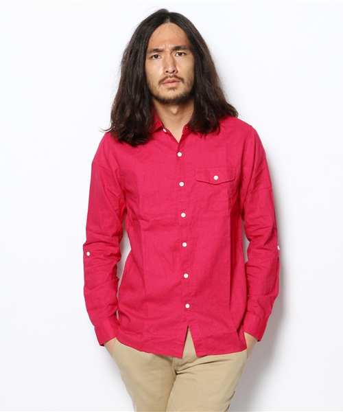 WEGO（ウィゴー）の「WEGO/リネンブレンドシャツ（シャツ/ブラウス・メンズ・ホワイト/カーキ/ネイビー/ロイヤルブルー/ピンク/ワイン・MEDIUM/LARGE）」の19枚目の写真