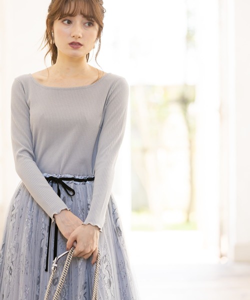 tocco closet(トッコ クローゼット)の「バックリボン&レースメローリブトップス(その他トップス・レディース・ライトグレー/ラベンダー・M)」の5枚目の写真