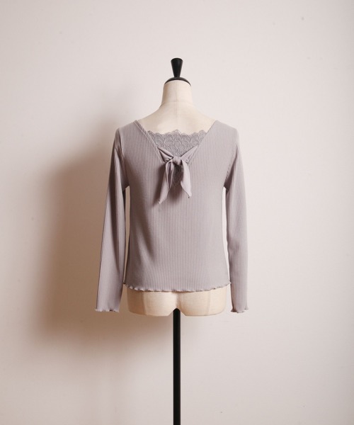 tocco closet(トッコ クローゼット)の「バックリボン&レースメローリブトップス(その他トップス・レディース・ライトグレー/ラベンダー・M)」の10枚目の写真