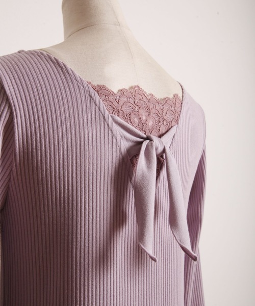 tocco closet(トッコ クローゼット)の「バックリボン&レースメローリブトップス(その他トップス・レディース・ライトグレー/ラベンダー・M)」の14枚目の写真