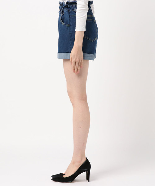 WEGO（ウィゴー）の「WEGO/【XS～Lサイズ】デイリーギャザーショーツ（デニムパンツ・レディース・ブラック/インディゴブルー/ダークインディゴブルー・SMALL/LARGE/X-SMALL/MEDIUM）」の4枚目の写真